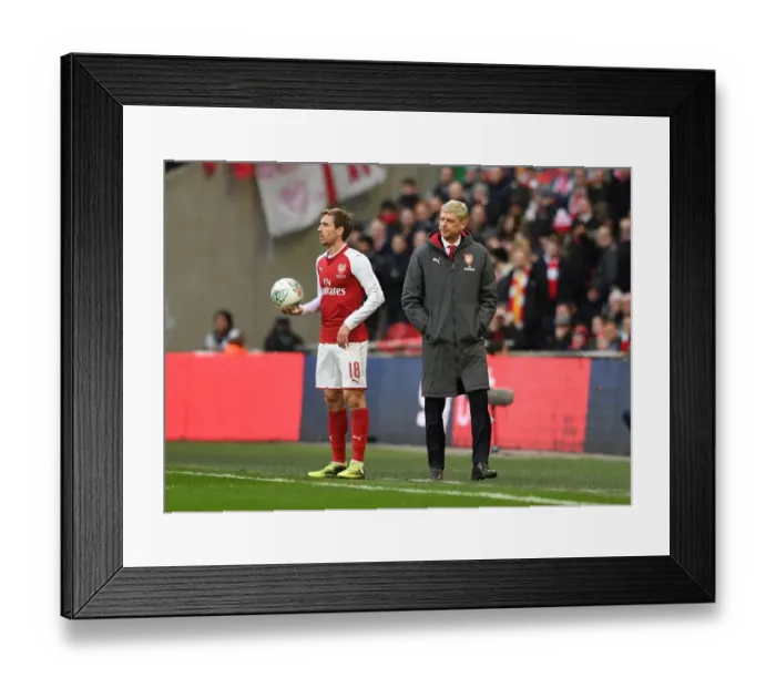 Framed Print : Arsene Wenger Watching on as Nacho Monreal Prepares to Throw-In at Arsenal v Manchester City Carabao Cup Final