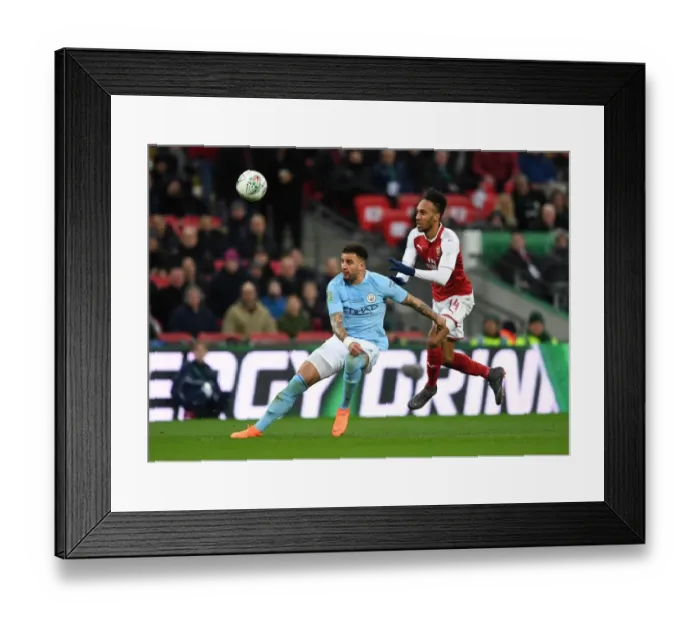 Framed Print : Aubameyang vs. Walker: Clash at the Carabao Cup Final Framed Print : Aubameyang vs. Walker: Clash at the Carabao Cup Final