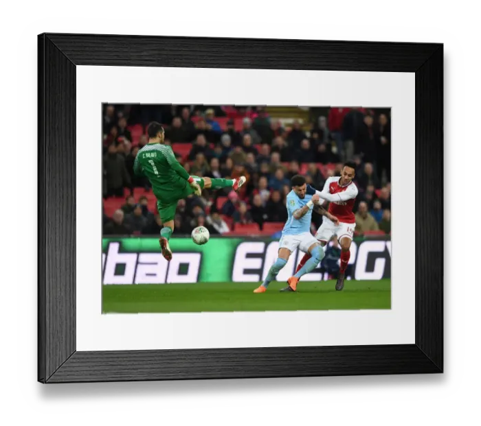 Framed Print : Aubameyang vs. Walker: A Carabao Cup Final Showdown - Arsenal's Star Forward Clashes with Manchester City's Defender