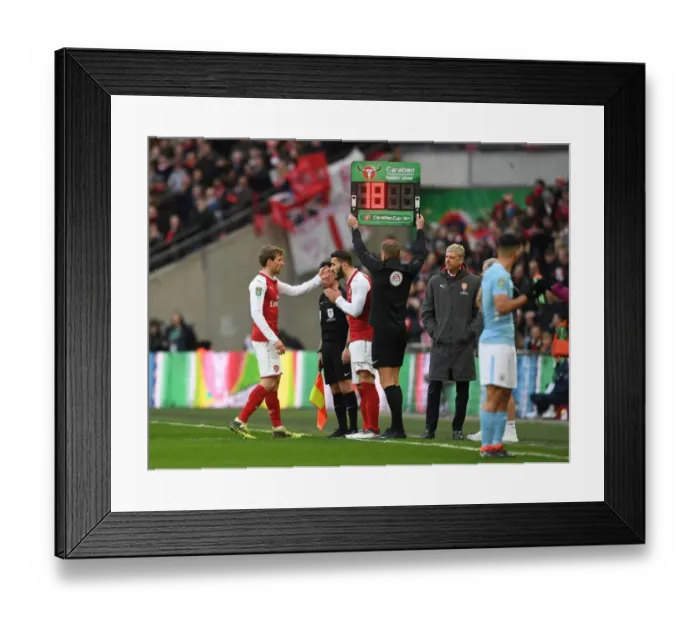 Framed Print : Arsenal's Substitution: Nacho Monreal Off, Sead Kolasinac On during Arsenal v Manchester City - Carabao Cup Final 2018
