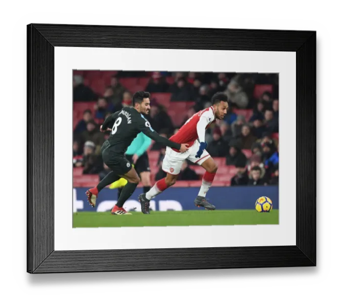 Framed Print : Aubameyang vs. Gundogan: Clash of the Titans - Arsenal v Manchester City, Premier League Framed Print : Aubameyang vs. Gundogan: Clash of the Titans - Arsenal v Manchester City, Premier League