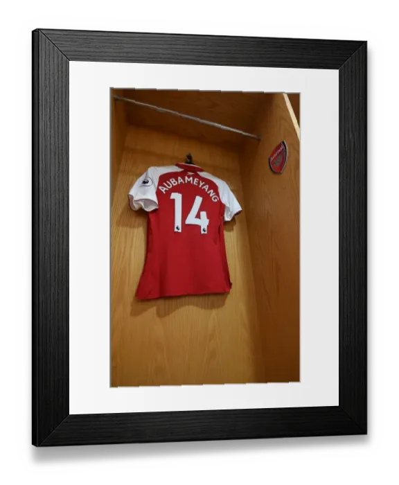 Framed Print : Pierre-Emerick Aubameyang's Arsenal Shirt in the Chchanging Room before Arsenal vs Manchester City, Premier League 2017-18 Framed Print : Pierre-Emerick Aubameyang's Arsenal Shirt in the Chchanging Room before Arsenal vs Manchester City, Premier League 2017-18
