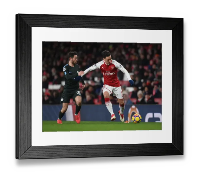 Framed Print : Mesut Ozil vs Bernardo Silva: Intense Battle at the Emirates - Arsenal vs Manchester City, Premier League 2017-18