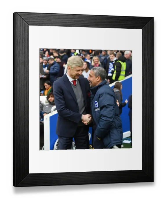 Framed Print : Arsene Wenger and Chris Houghton Pre-Match Handshake: Brighton vs. Arsenal, Premier League 2017-18