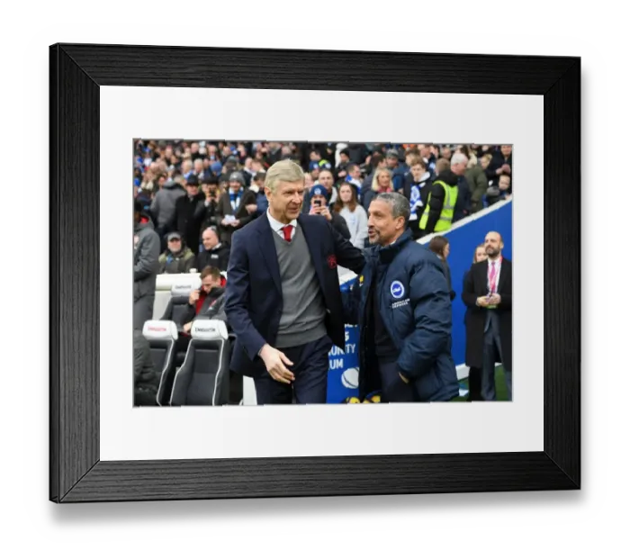 Framed Print : Arsene Wenger and Chris Hughton Pre-Match Handshake: Brighton vs Arsenal, Premier League 2017-18