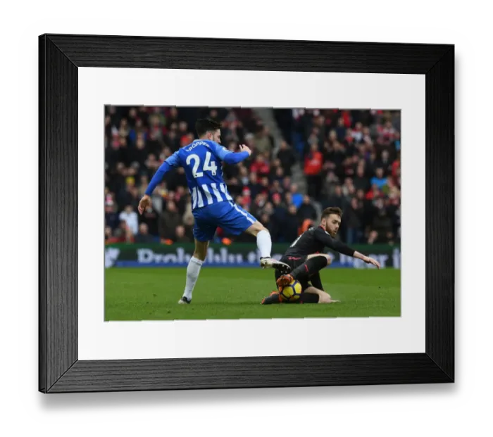 Framed Print : Calum Chambers vs. Davy Propper: Intense Tackle in Brighton and Hove Albion vs. Arsenal Premier League Clash