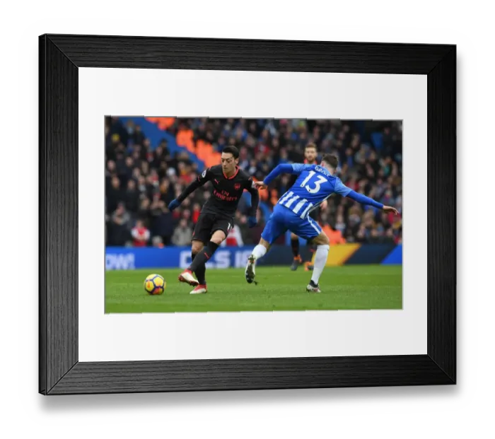 Framed Print : Mesut Ozil Faces Off Against Pascal Gross: Brighton vs. Arsenal, Premier League 2017-18