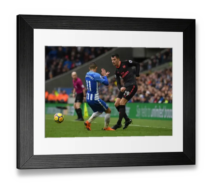 Framed Print : Xhaka vs. Knockaert: Intense Battle in Brighton and Hove Albion vs. Arsenal Premier League Clash Framed Print : Xhaka vs. Knockaert: Intense Battle in Brighton and Hove Albion vs. Arsenal Premier League Clash