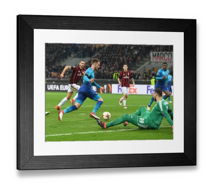 Framed Print : Aaron Ramsey Scores Against Gianluigi Donnarumma: Arsenal's Europa League Victory Over AC Milan (2018)