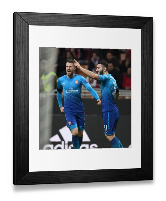 Framed Print : Arsenal's Ramsey and Kolasinac Celebrate Goals Against AC Milan in Europa League Framed Print : Arsenal's Ramsey and Kolasinac Celebrate Goals Against AC Milan in Europa League
