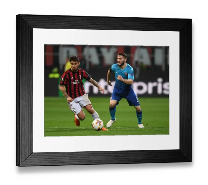 Framed Print : Sead Kolasinac vs Suso: A Footballing Battle at the San Siro - Arsenal vs AC Milan, UEFA Europa League 2018