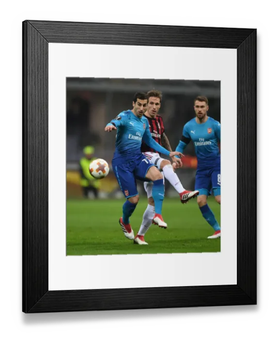 Framed Print : Mkhitaryan vs Biglia: A Europa League Battle - Arsenal vs AC Milan