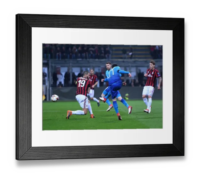 Framed Print : Henrikh Mkhitaryan Scores First Goal for Arsenal in UEFA Europa League Match against AC Milan (2018)