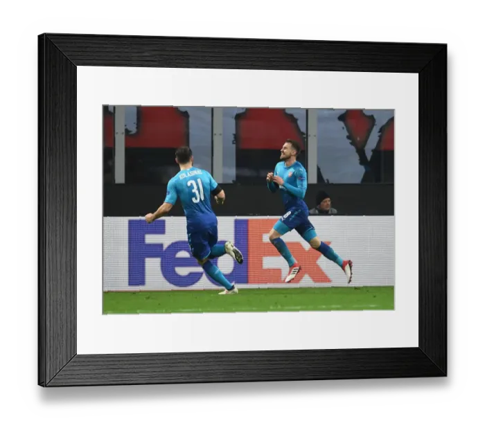 Framed Print : Arsenal's Ramsey and Kolasinac Celebrate Europa League Goals Against AC Milan Framed Print : Arsenal's Ramsey and Kolasinac Celebrate Europa League Goals Against AC Milan