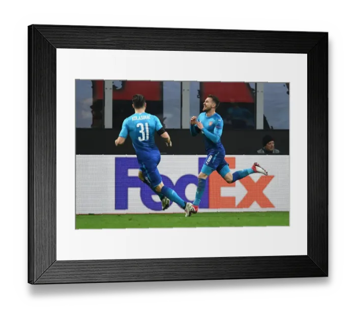 Framed Print : Aaron Ramsey and Sead Kolasinac Celebrate Arsenal's Europa League Goals Against AC Milan (2018)