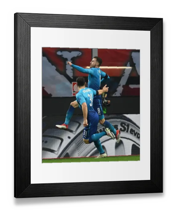 Framed Print : Ramsey and Kolasinac Celebrate Arsenal's Europa League Goals Against AC Milan