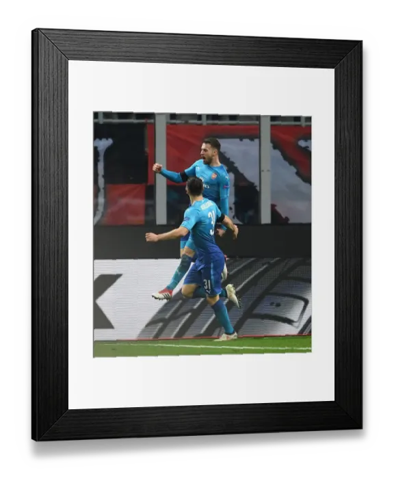 Framed Print : Arsenal's Europa League Victory: Ramsey and Kolasinac's Unforgettable Goal Celebration vs AC Milan