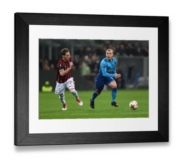 Framed Print : Clash of Midfield Maestros: Jack Wilshere vs. Lucas Biglia - AC Milan vs. Arsenal, UEFA Europa League 2018 Framed Print : Clash of Midfield Maestros: Jack Wilshere vs. Lucas Biglia - AC Milan vs. Arsenal, UEFA Europa League 2018