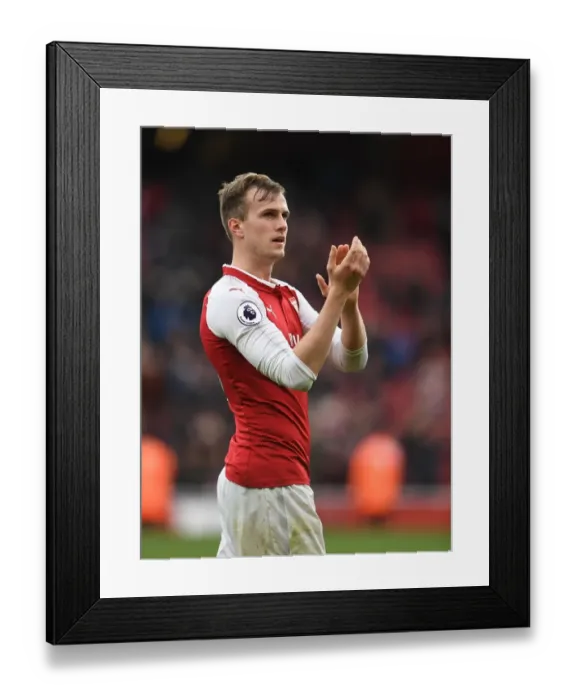 Framed Print : Rob Holding's Euphoric Moment with Arsenal Fans after Victory over Watford