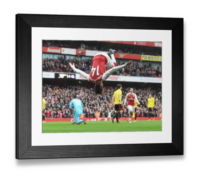 Framed Print : Arsenal's Aubameyang Scores Second Goal vs. Watford (2017-18)