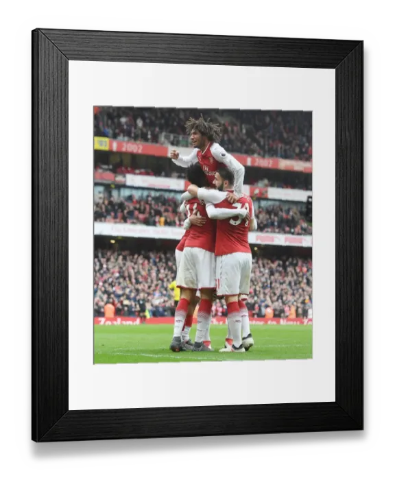 Framed Print : Arsenal Celebrate: Aubameyang, Elneny, Kolasinac Score against Watford (2017-18) Framed Print : Arsenal Celebrate: Aubameyang, Elneny, Kolasinac Score against Watford (2017-18)