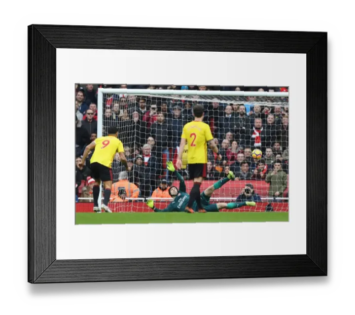 Framed Print : Petr Cech Saves Troy Deeney's Penalty: Arsenal vs. Watford, Premier League 2017-18