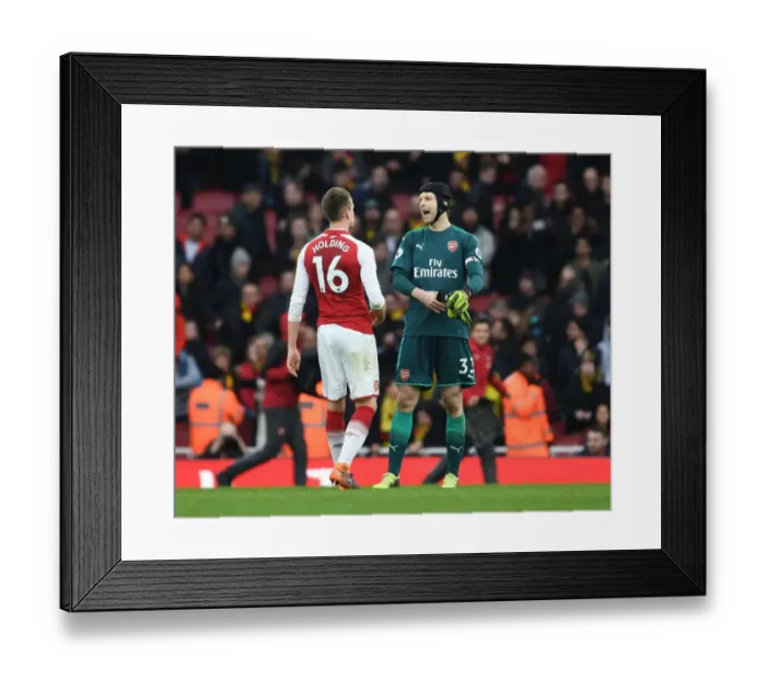 Framed Print : Arsenal: Holding and Cech Celebrate Victory over Watford, Premier League 2017-18 Framed Print : Arsenal: Holding and Cech Celebrate Victory over Watford, Premier League 2017-18