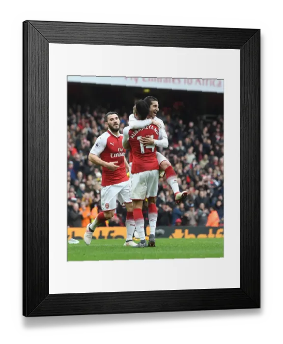 Framed Print : Arsenal's Triumph: Mkhitaryan, Kolasinac, Aubameyang in Glory: Celebrating Goals Against Watford