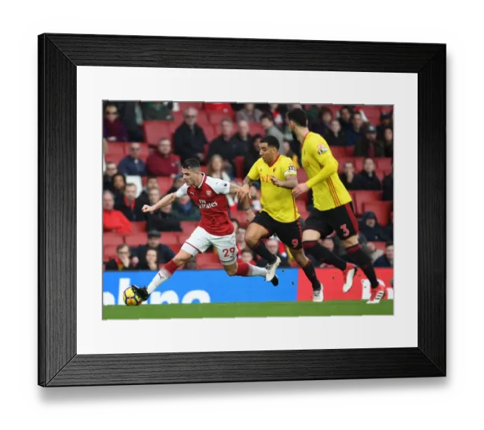 Framed Print : Clash of Leaders: Xhaka vs. Deeney - Arsenal vs. Watford, Premier League Framed Print : Clash of Leaders: Xhaka vs. Deeney - Arsenal vs. Watford, Premier League