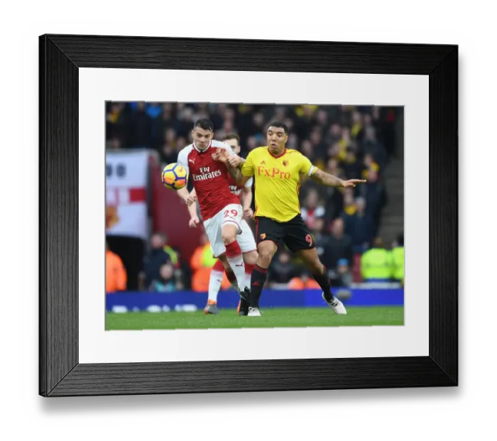 Framed Print : Clash of Leaders: Xhaka vs. Deeney - Arsenal vs. Watford, Premier League Framed Print : Clash of Leaders: Xhaka vs. Deeney - Arsenal vs. Watford, Premier League