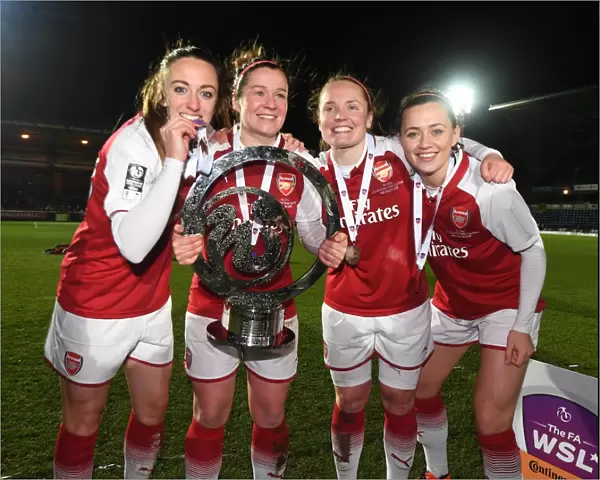 Lisa Evans, Emma Mitchell, Kim Little and Katie McCabe with the Continental Cup Trophy