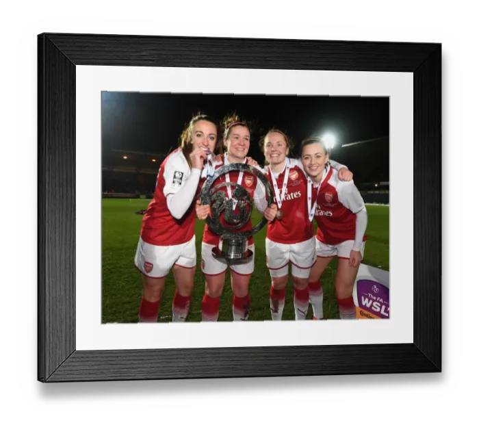 Framed Print : Lisa Evans, Emma Mitchell, Kim Little and Katie McCabe with the Continental Cup Trophy