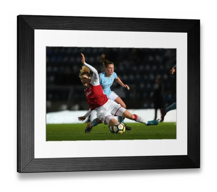 Framed Print : Intense Rivalry: Arsenal Women vs Manchester City Ladies - Dominique Janssen Fouls Georgia Stanway in Continentaal Cup Final Clash