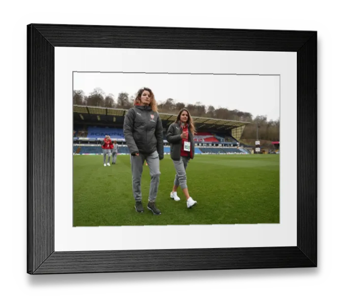 Framed Print : Arsenal Women's Team: Pre-Match Focus at the Continental Cup Final - Janssen and van de Donk Scouting the Pitch Framed Print : Arsenal Women's Team: Pre-Match Focus at the Continental Cup Final - Janssen and van de Donk Scouting the Pitch