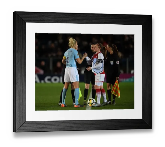 Framed Print : Arsenal's Kim Little and Steph Houghton Exchange Handshakes Before Continentaal Cup Final vs. Manchester City Framed Print : Arsenal's Kim Little and Steph Houghton Exchange Handshakes Before Continentaal Cup Final vs. Manchester City