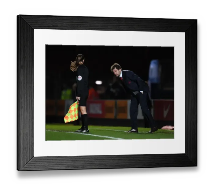 Framed Print : Joe Montemurro: Arsenal Women's Manager in Continental Cup Final Clash Against Manchester City Ladies