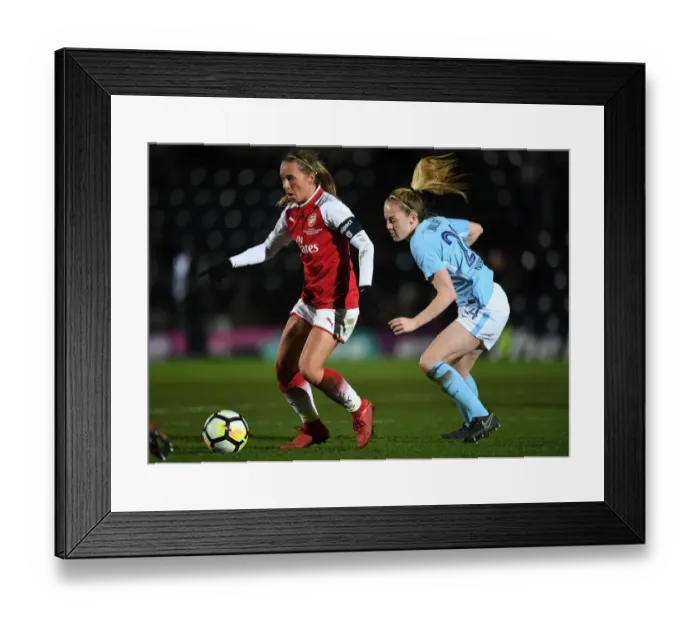 Framed Print : Nobbs vs Walsh: A Titanic Showdown - Arsenal Women vs Manchester City in the Continental Cup Final