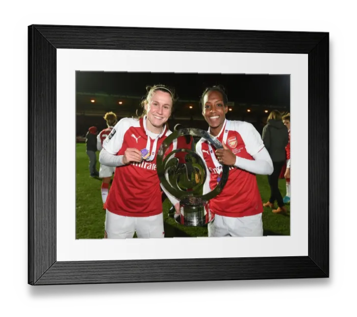 Framed Print : Arsenal Women's Continental Cup Victory: Heather O'Reilly and Danielle Carter Celebrate with the Trophy Framed Print : Arsenal Women's Continental Cup Victory: Heather O'Reilly and Danielle Carter Celebrate with the Trophy