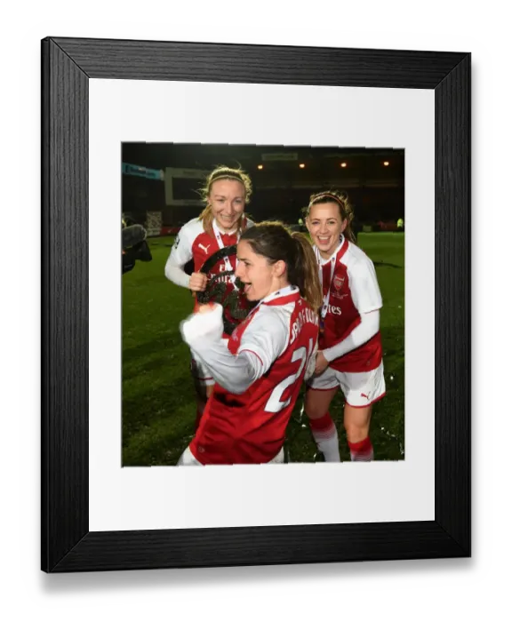 Framed Print : Arsenal Women Celebrate Continental Cup Victory: Quinn, McCabe, and van de Donk Lift the Trophy