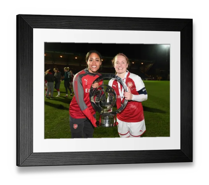 Framed Print : Arsenal Women's Continental Cup Victory: Alex Scott and Kim Little Celebrate with the Trophy Framed Print : Arsenal Women's Continental Cup Victory: Alex Scott and Kim Little Celebrate with the Trophy