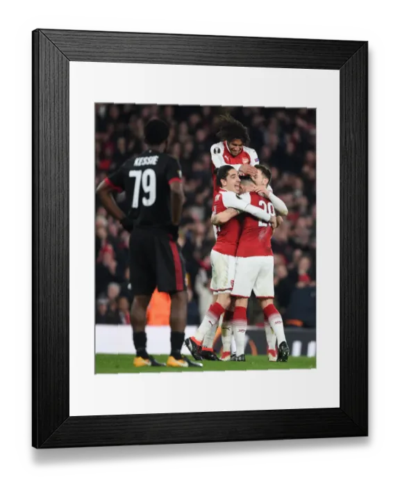 Framed Print : Arsenal Celebrate Europa League Goals: Xhaka, Elneny, Bellerin, Ramsey