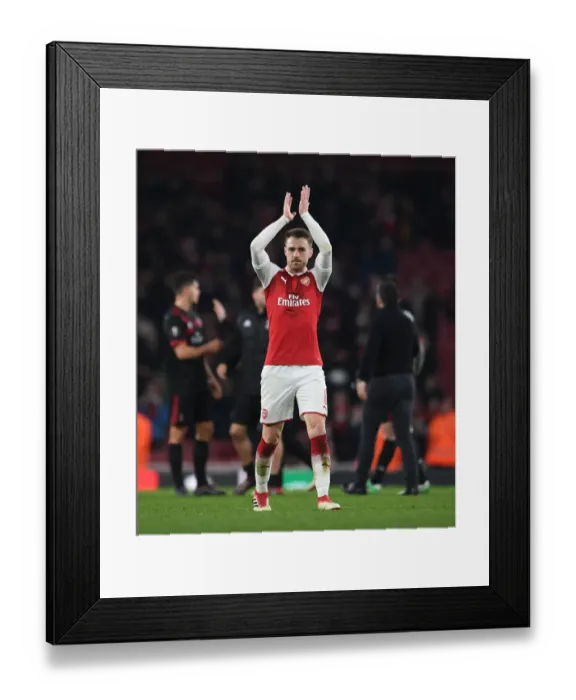 Framed Print : Aaron Ramsey Celebrates with Arsenal Fans after Arsenal v AC Milan Europa League Clash Framed Print : Aaron Ramsey Celebrates with Arsenal Fans after Arsenal v AC Milan Europa League Clash