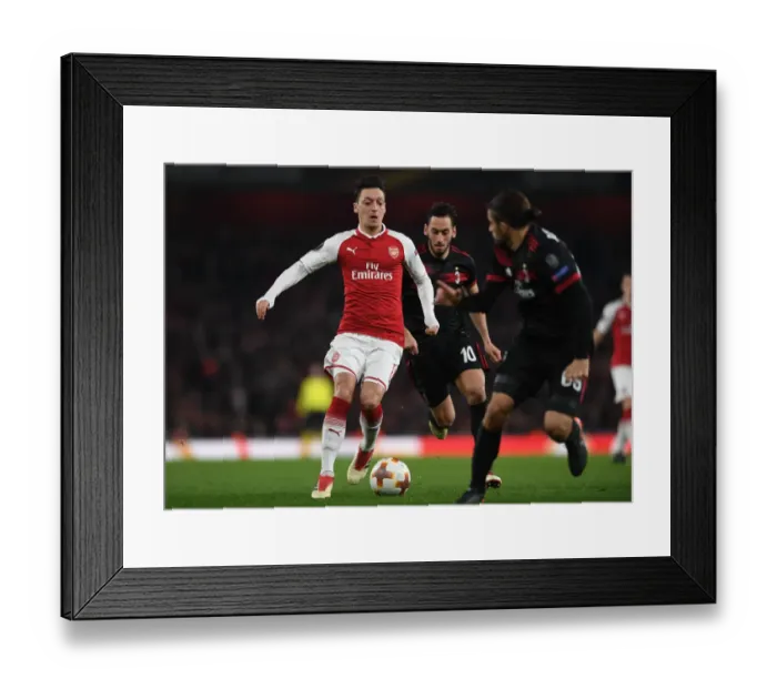 Framed Print : Mesut Ozil Clashes with Ricardo Rodriguez and Hakan Calhanoglu in Arsenal vs AC Milan UEFA Europa League Showdown