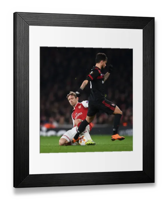 Framed Print : Monreal vs. Suso: A Football Battle at the Emirates - Arsenal vs. AC Milan, UEFA Europa League 2018
