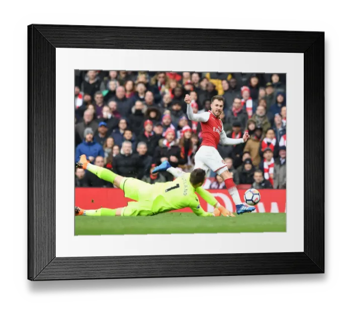 Framed Print : Ramsey's Shot Saved by Butland: Arsenal vs Stoke City, Premier League