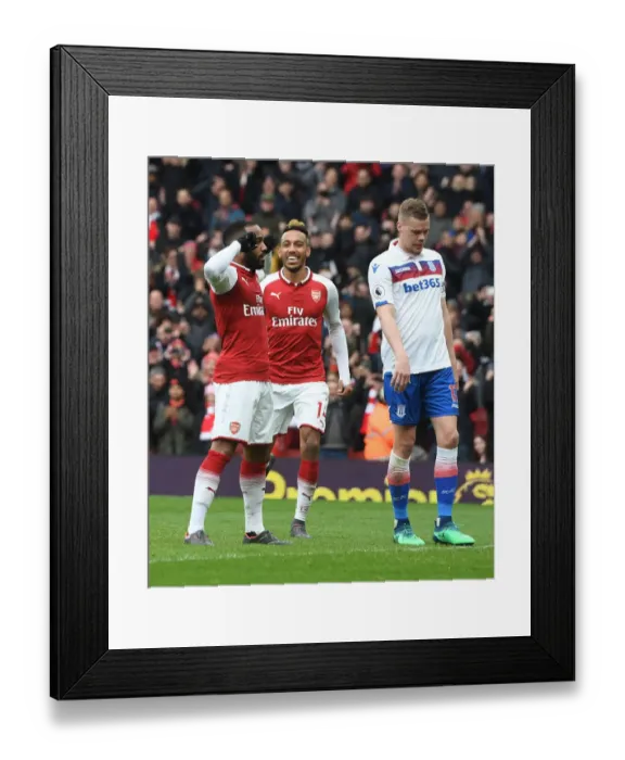 Framed Print : Arsenal's Lacazette and Aubameyang: A Harmonious Duo Celebrating Goals (Arsenal v Stoke City 2017-18)