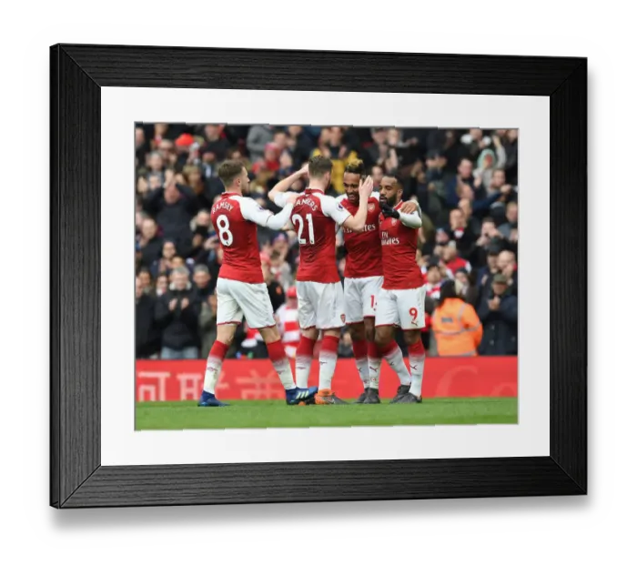 Framed Print : Arsenal's Aubameyang, Lacazette, Chambers, and Ramsey Celebrate Goals Against Stoke City