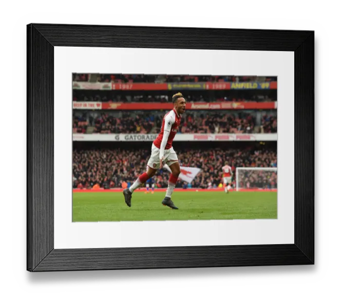 Framed Print : Arsenal's Aubameyang Scores Brace in Thrilling Showdown Against Stoke City