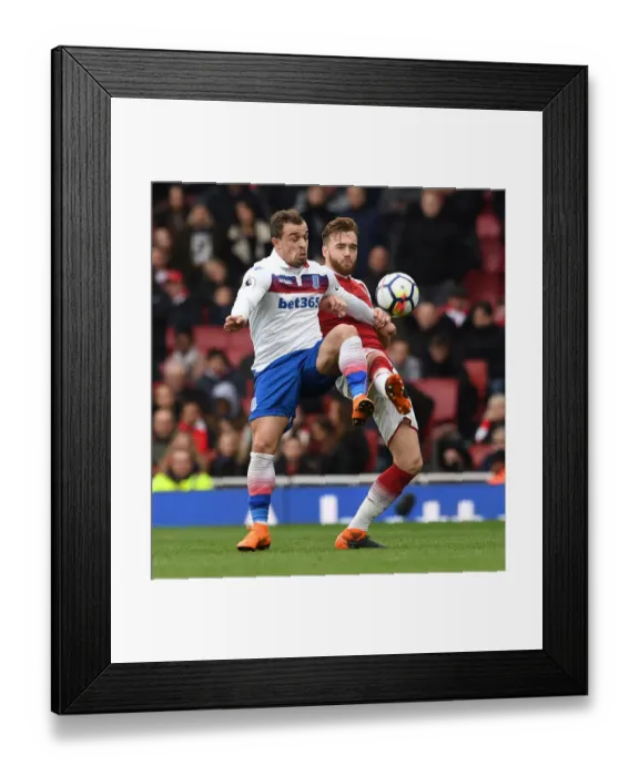 Framed Print : Chambers Under Pressure: Shaqiri Challenges Arsenal's Defender Framed Print : Chambers Under Pressure: Shaqiri Challenges Arsenal's Defender