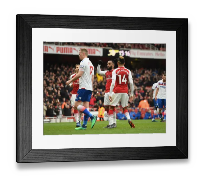 Framed Print : Arsenal's Lacazette and Aubameyang Celebrate Goals Against Stoke City (April 2018)